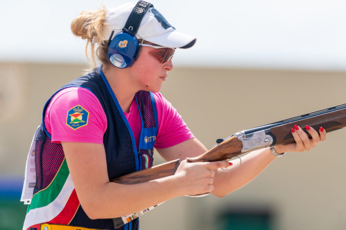 TUCSON - JULY 12: 4th placed Chiara DI MARZIANTONIO of Italy competes in the Skeet Women Final at the Tucson Trap and Skeet Club during Day 2 of the ISSF World Cup Shotgun on July 12, 2018 in Tucson, Arizona, United States of America. (Photo by Nicolo Zangirolami)